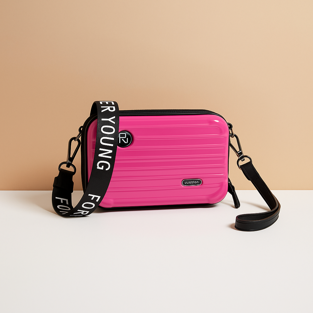 Stylish mini suitcase crossbody bag for women, durable and lightweight, perfect for daily essentials and fashion-forward looks.