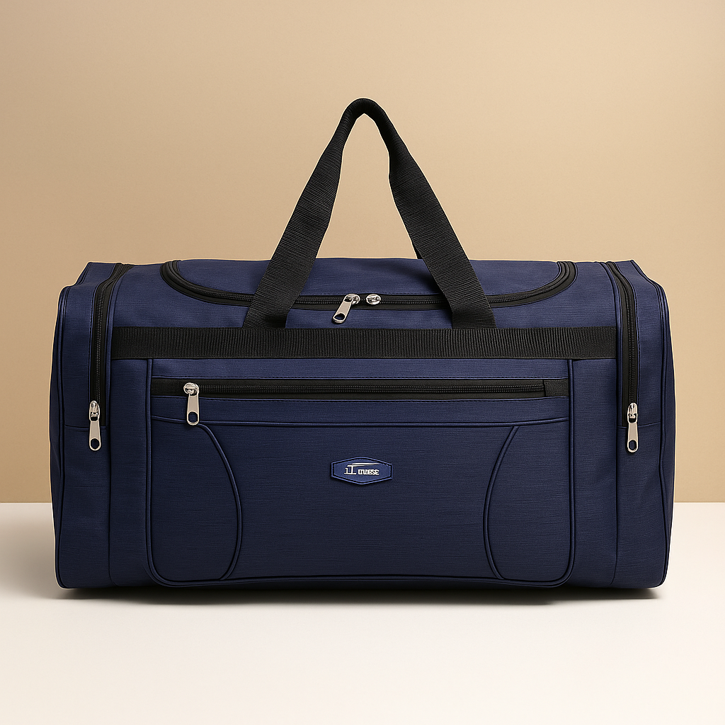 Multi-compartment sports duffle bag for men with zippered pockets, spacious interior, and detachable straps, perfect for gym and travel use.