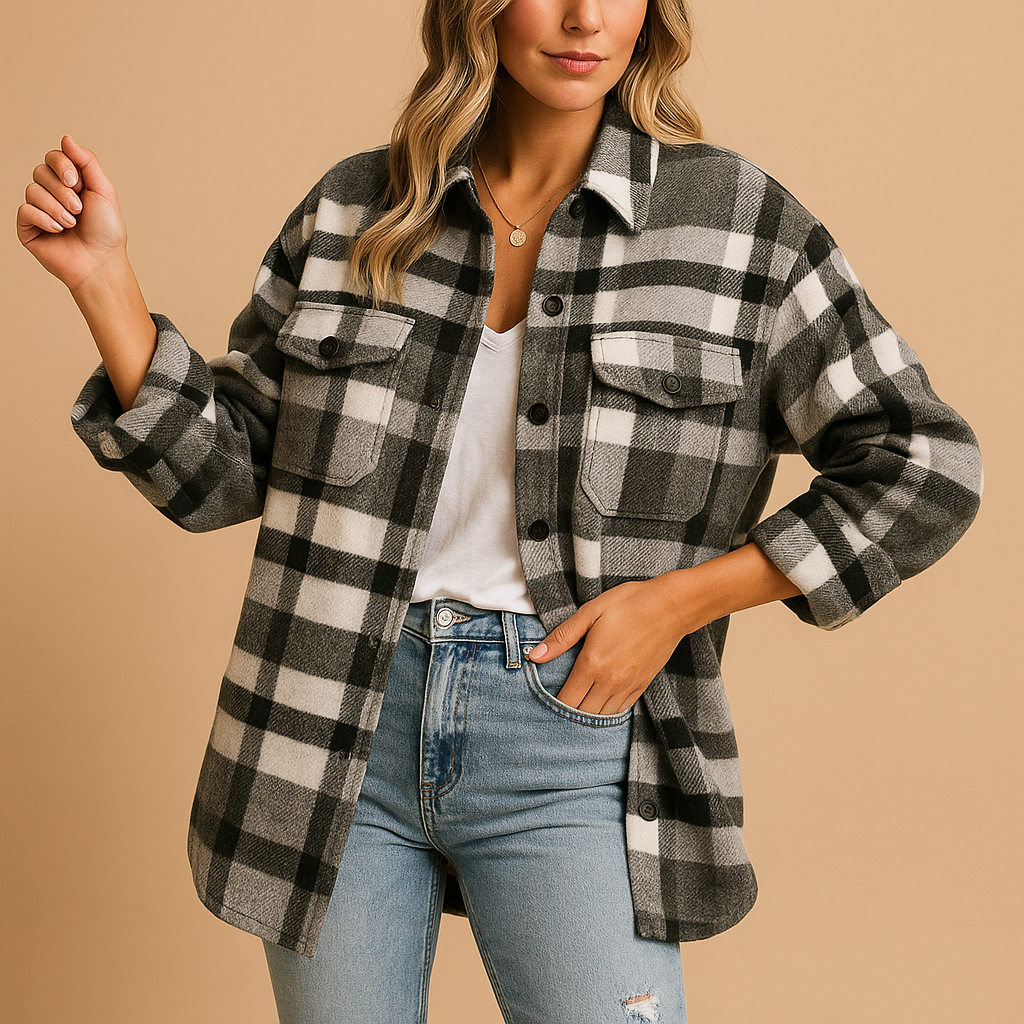 Oversized winter jacket for women with modern silhouette and warm lining, ideal for layering in cold weather.