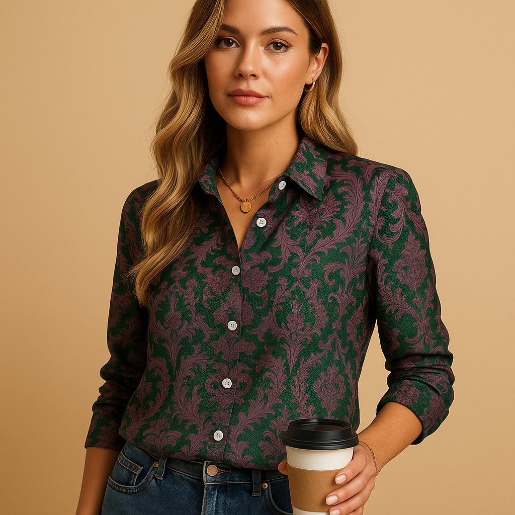 Bold patterned blouse for women with elegant details and flattering fit, ideal for both daily wear and festive occasions.