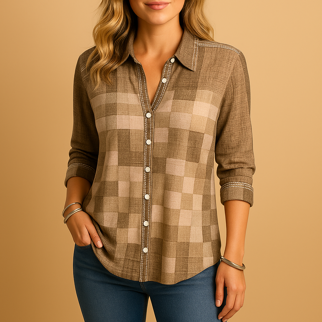 Plaid long sleeve blouse for women with relaxed fit and breathable fabric, perfect for casual and semi-formal occasions.