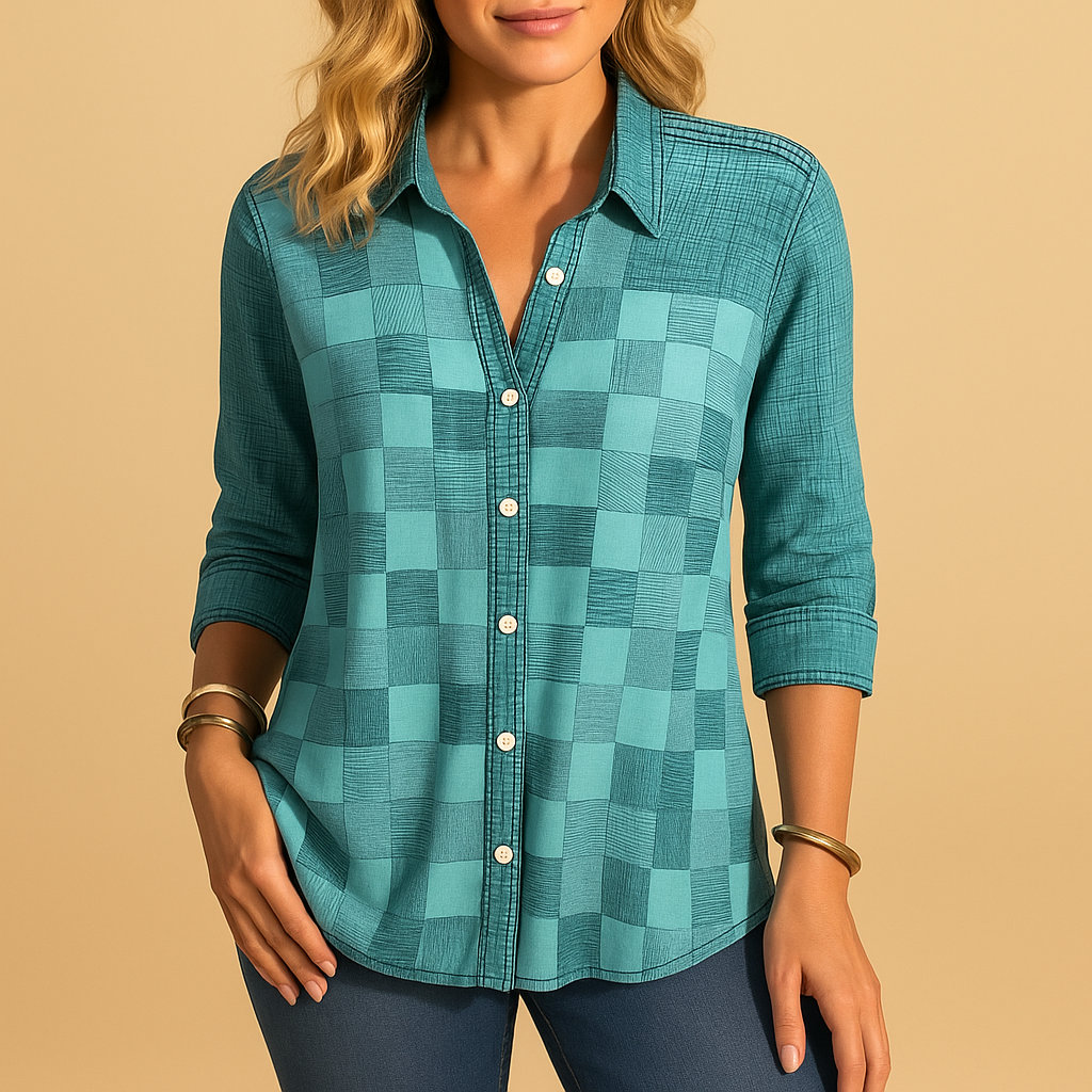 Plaid long sleeve blouse for women with relaxed fit and breathable fabric, perfect for casual and semi-formal occasions.
