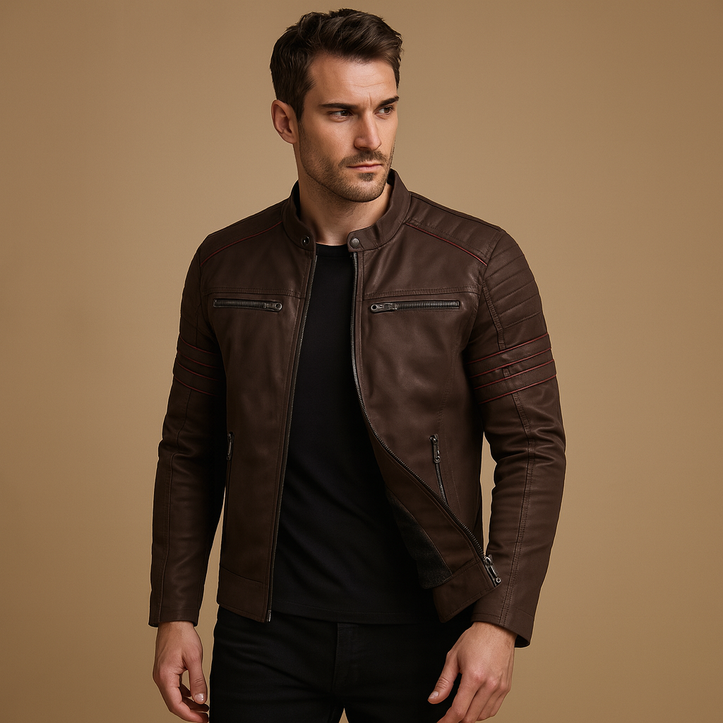 Men’s premium biker jacket with a timeless design, perfect for motorcycle rides, casual evenings, and autumn or winter wear.