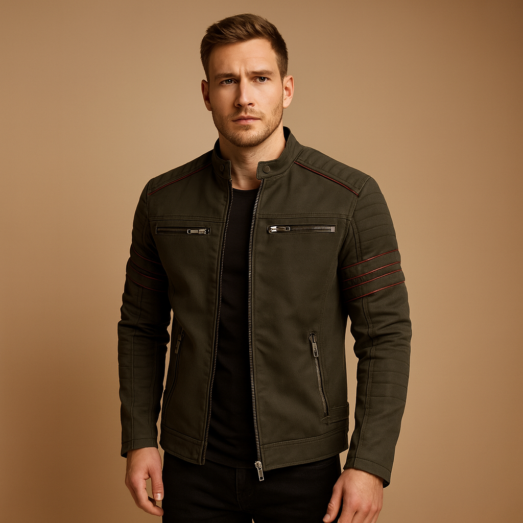 Men’s premium biker jacket with a timeless design, perfect for motorcycle rides, casual evenings, and autumn or winter wear.