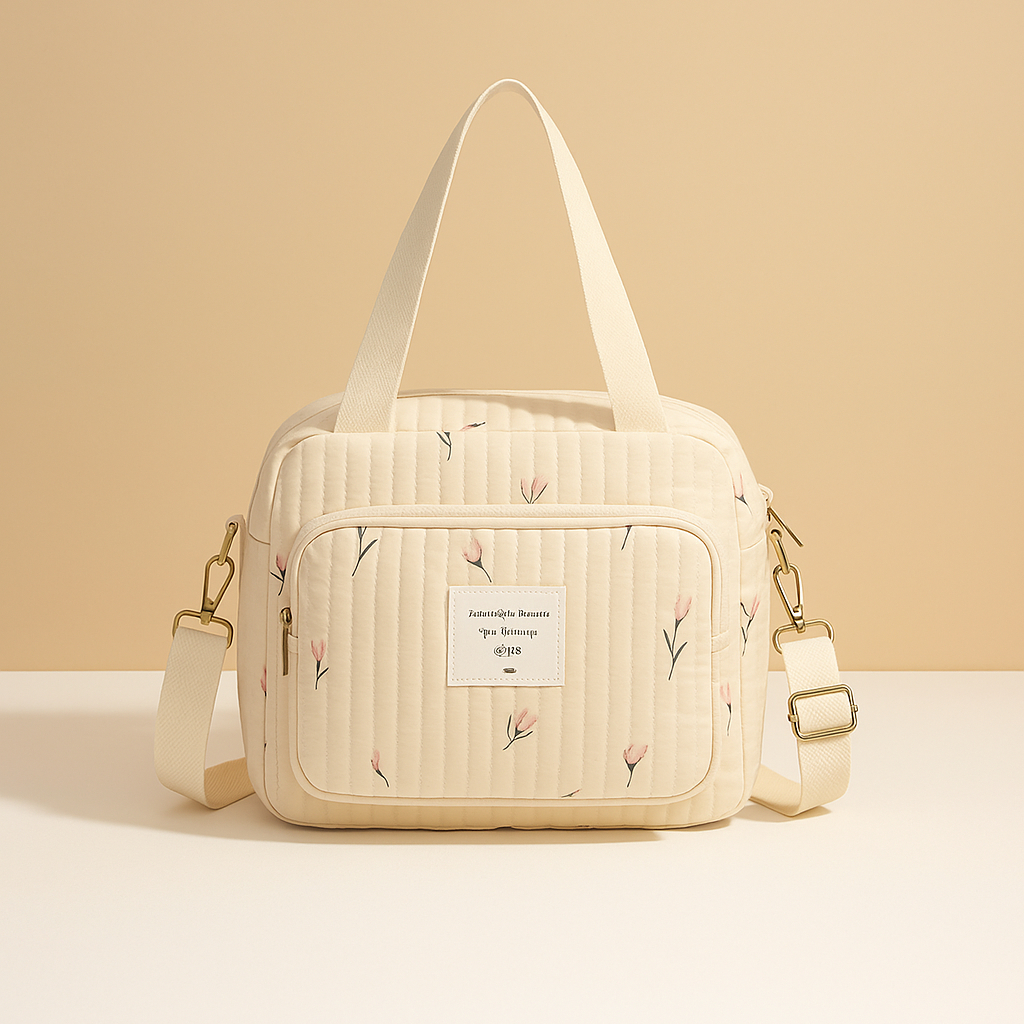 Quilted baby travel bag for women with insulated interior, cushioned design, and multiple compartments—perfect for on-the-go mums and daily baby care.