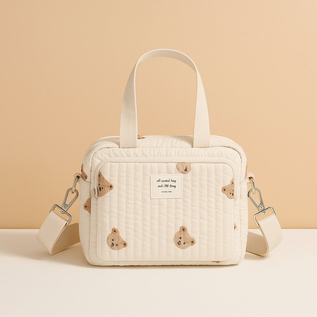 Quilted baby travel bag for women with insulated interior, cushioned design, and multiple compartments—perfect for on-the-go mums and daily baby care.