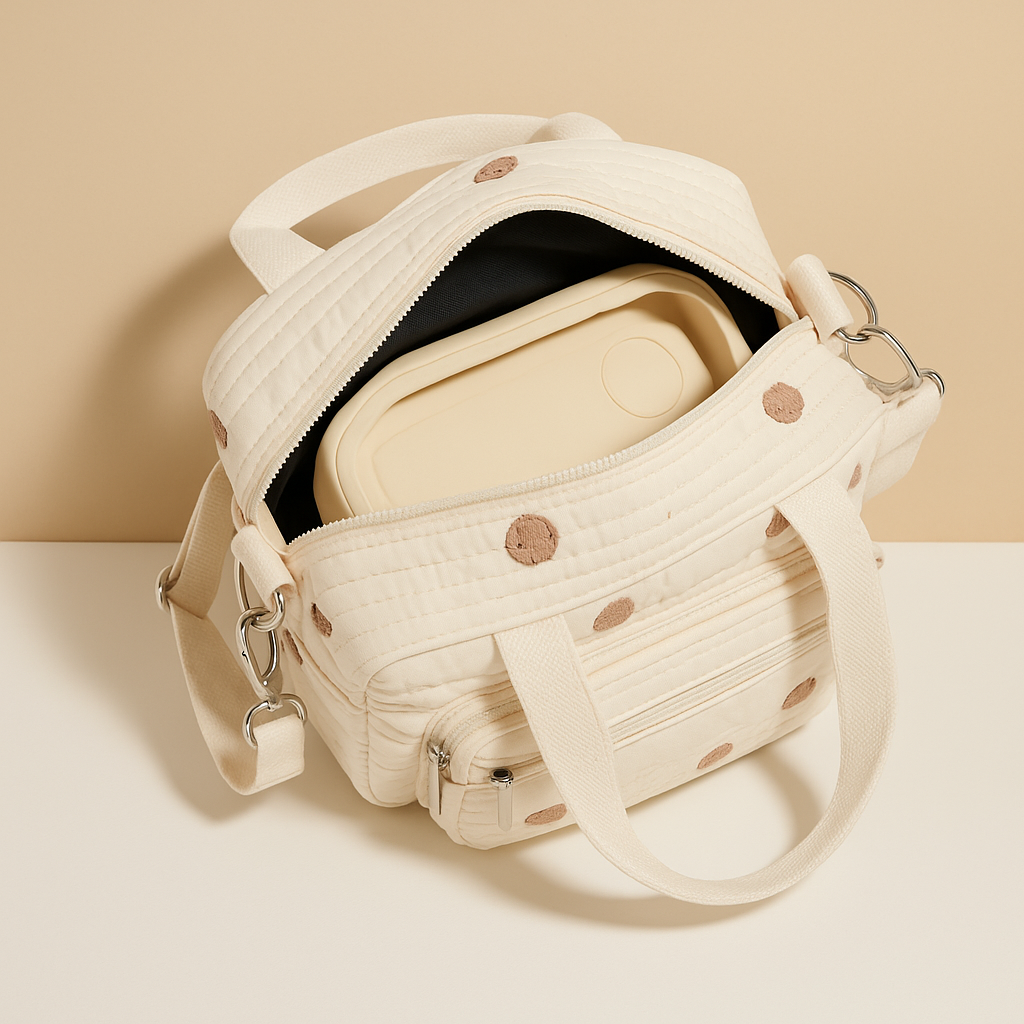 Quilted baby travel bag for women with insulated interior, cushioned design, and multiple compartments—perfect for on-the-go mums and daily baby care.