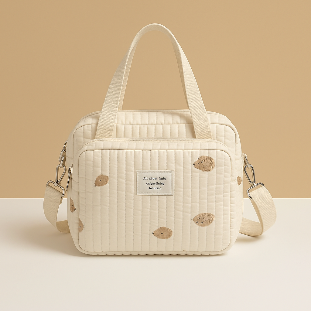 Quilted baby travel bag for women with insulated interior, cushioned design, and multiple compartments—perfect for on-the-go mums and daily baby care.