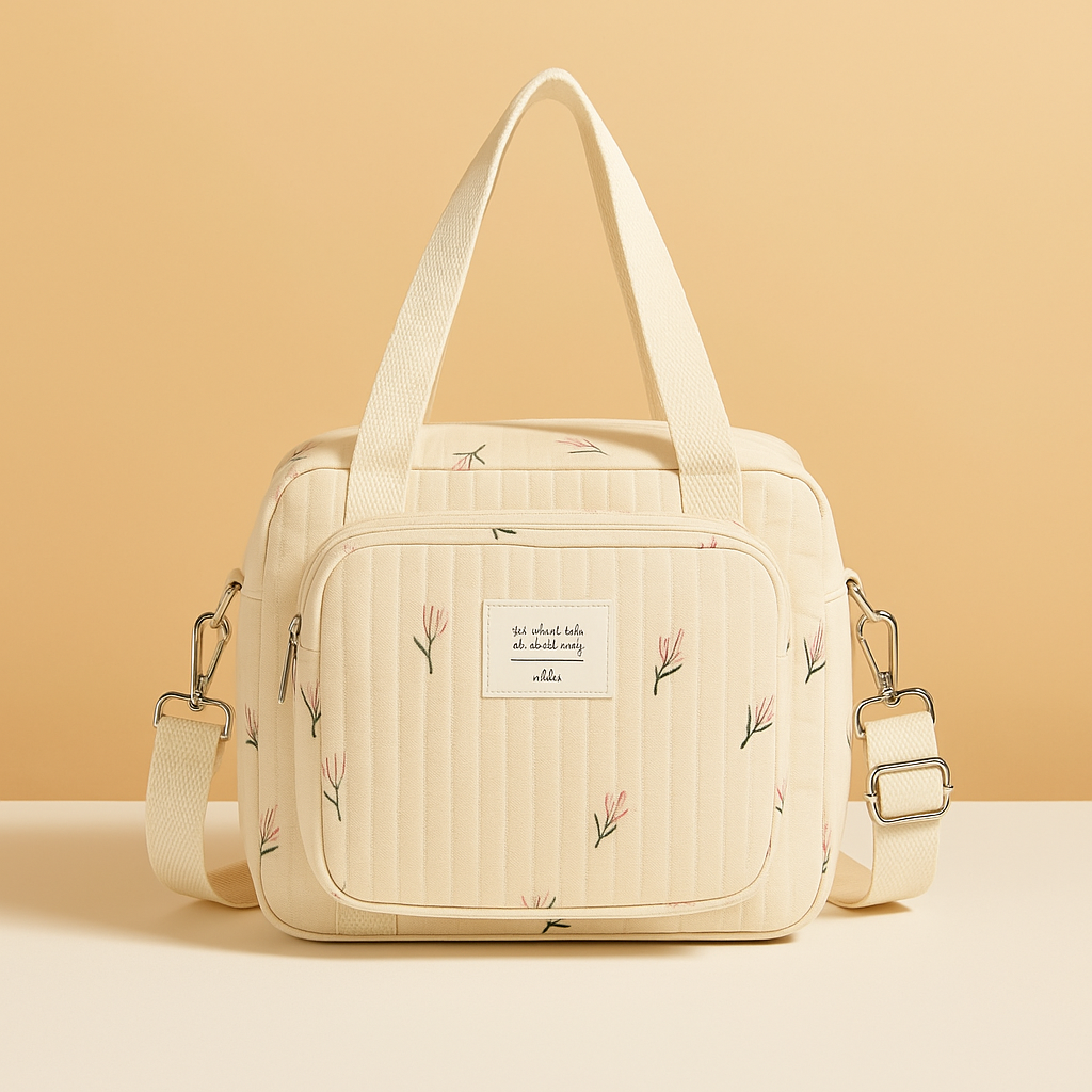 Quilted baby travel bag for women with insulated interior, cushioned design, and multiple compartments—perfect for on-the-go mums and daily baby care.