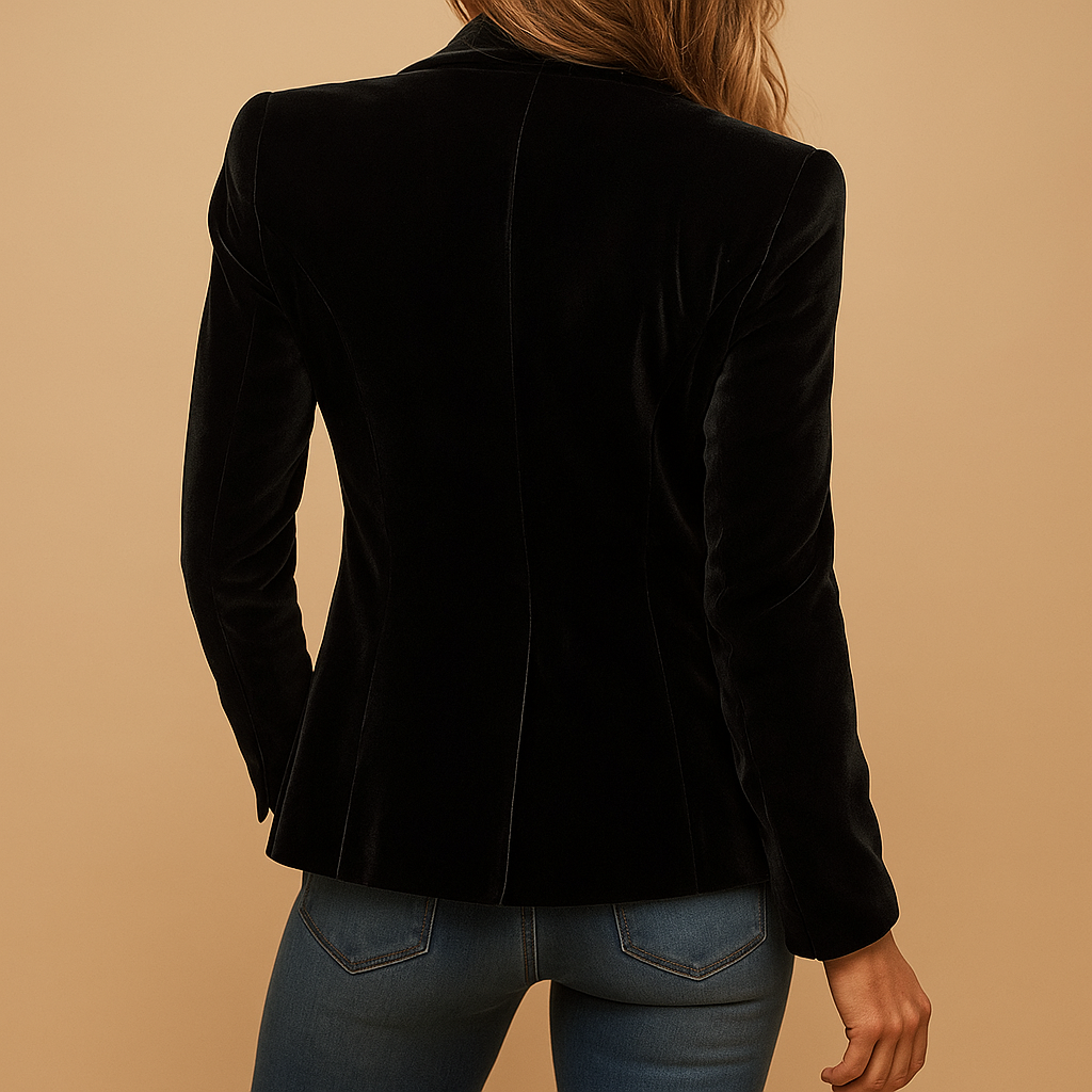 Women’s slim-fit retro blazer with tailored silhouette, lapel collar, and pockets, perfect for work or stylish everyday outfits.