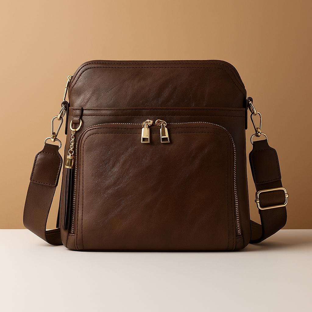 Women's RFID crossbody bag with anti-theft pocket and water-resistant faux leather exterior, convertible to clutch with tassel detail
