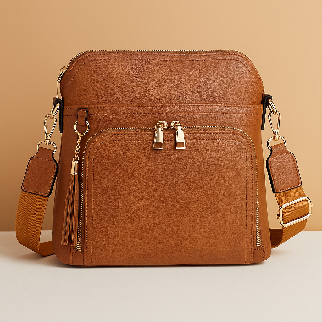 Women's RFID crossbody bag with anti-theft pocket and water-resistant faux leather exterior, convertible to clutch with tassel detail