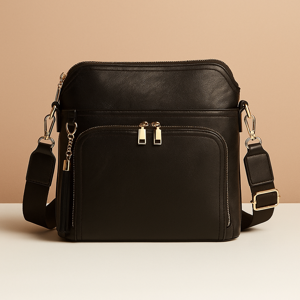 Women's RFID crossbody bag with anti-theft pocket and water-resistant faux leather exterior, convertible to clutch with tassel detail