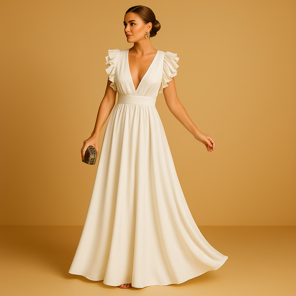 Elegant women’s dress with ruching and long sleeves, perfect for workdays, parties, or stylish everyday wear across seasons.