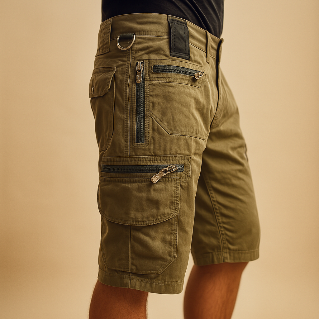 Men’s short cargo shorts with relaxed fit and multiple pockets, ideal for casual wear, travel, and outdoor activities across all seasons