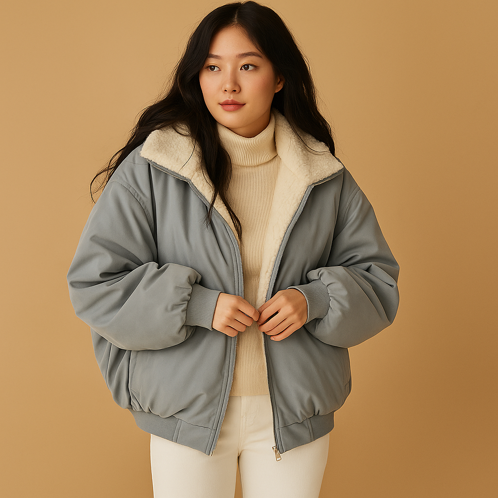 Short winter coat with hood for women in black, blue, and white featuring a warm lining, perfect for cold weather and stylish everyday wear