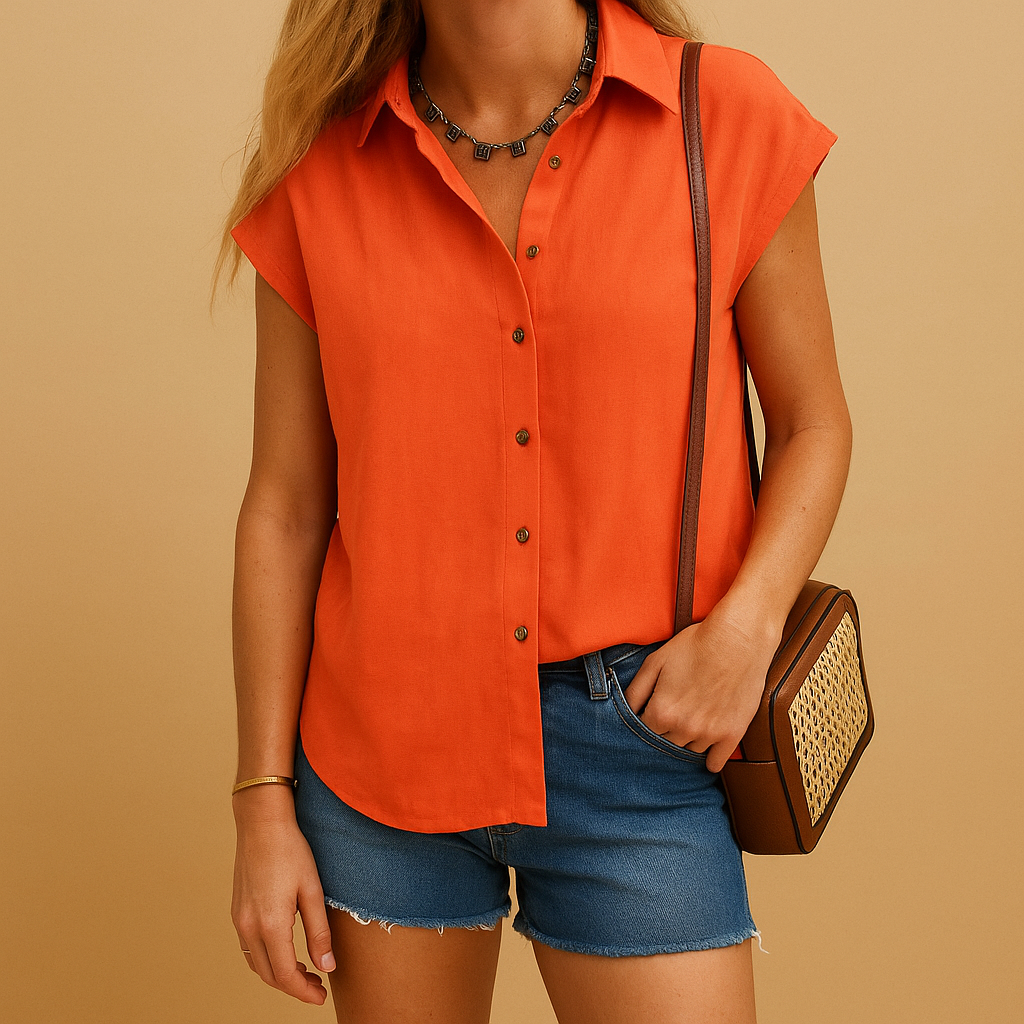 Sleeveless button-down summer shirt for women, lightweight and stylish in multiple colors, ideal for casual and warm-weather outfits.
