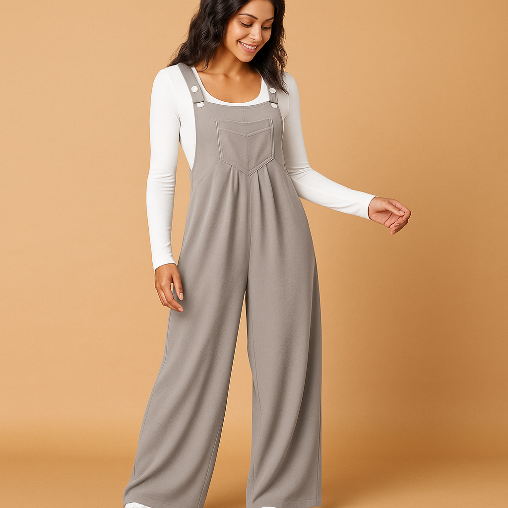 Sleeveless women’s jumpsuit with gathered design and pockets in pink, black, or grey, perfect for casual days and weekend errands