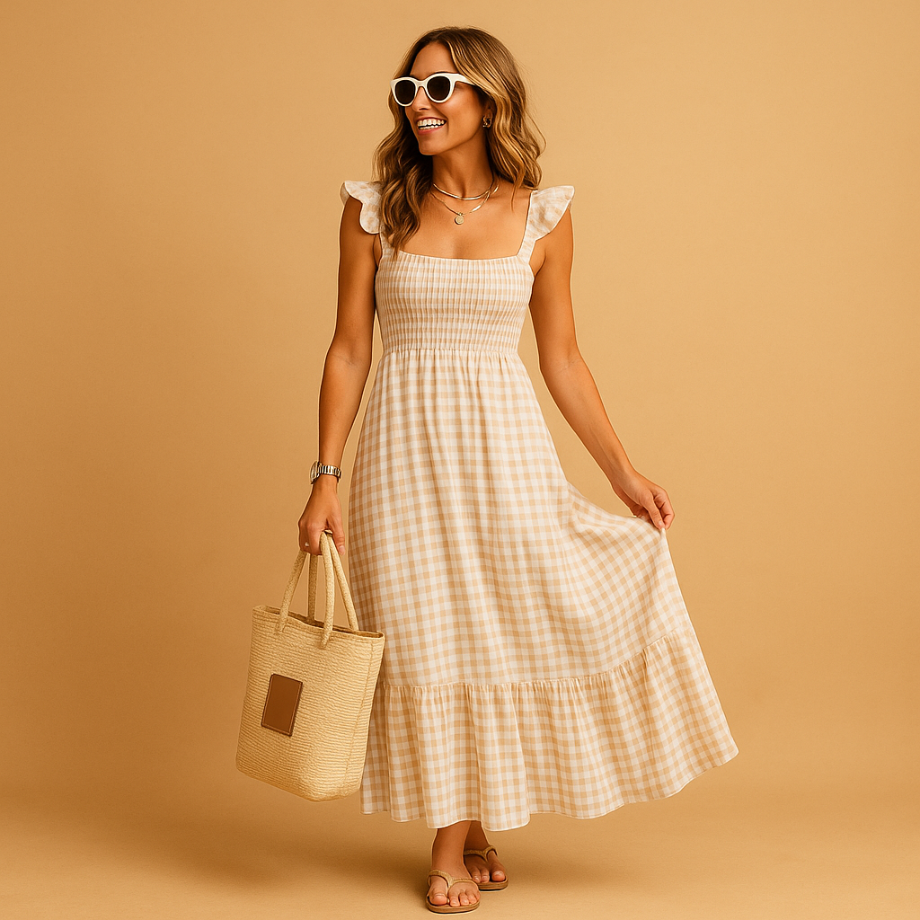 Sleeveless long summer dress for women in black, red, khaki, or sky blue, featuring breathable fabric and a flowy fit for day-to-night elegance.