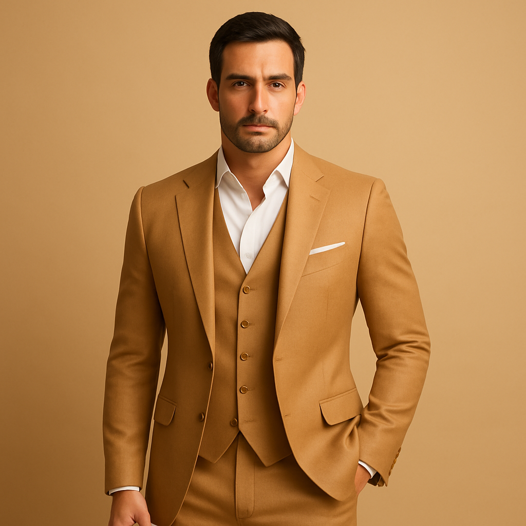 Men’s slim fit suit with tailored blazer and trousers, ideal for weddings, business meetings, and formal occasions in a sharp modern style.