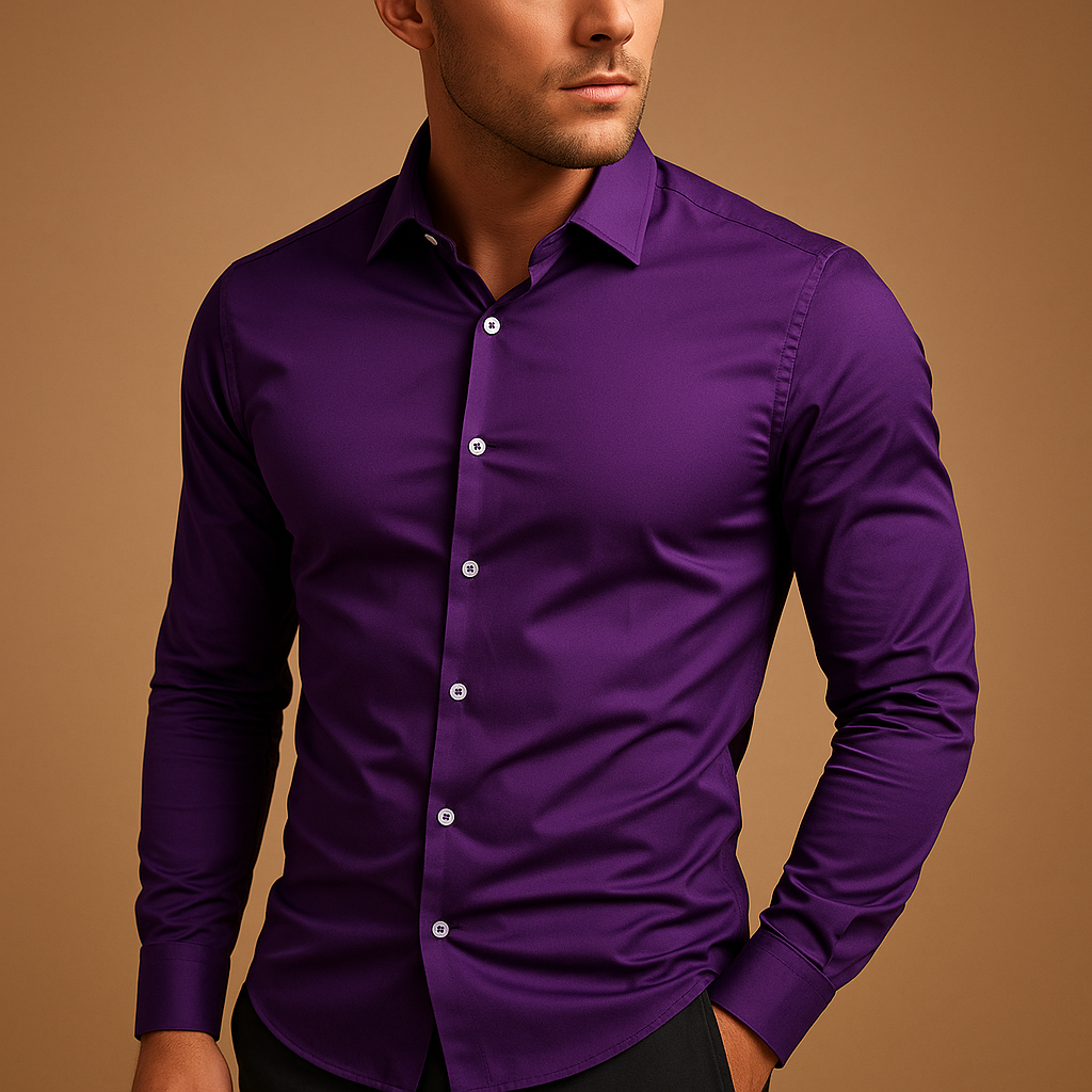 Slim fit cotton shirt for men with turndown collar, available in multiple colors, ideal for office wear or casual occasions.