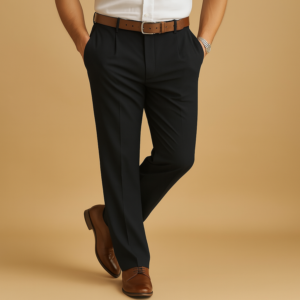 Men’s smart casual chino pants with relaxed fit and polished finish, perfect for office, weekend wear, and refined everyday looks