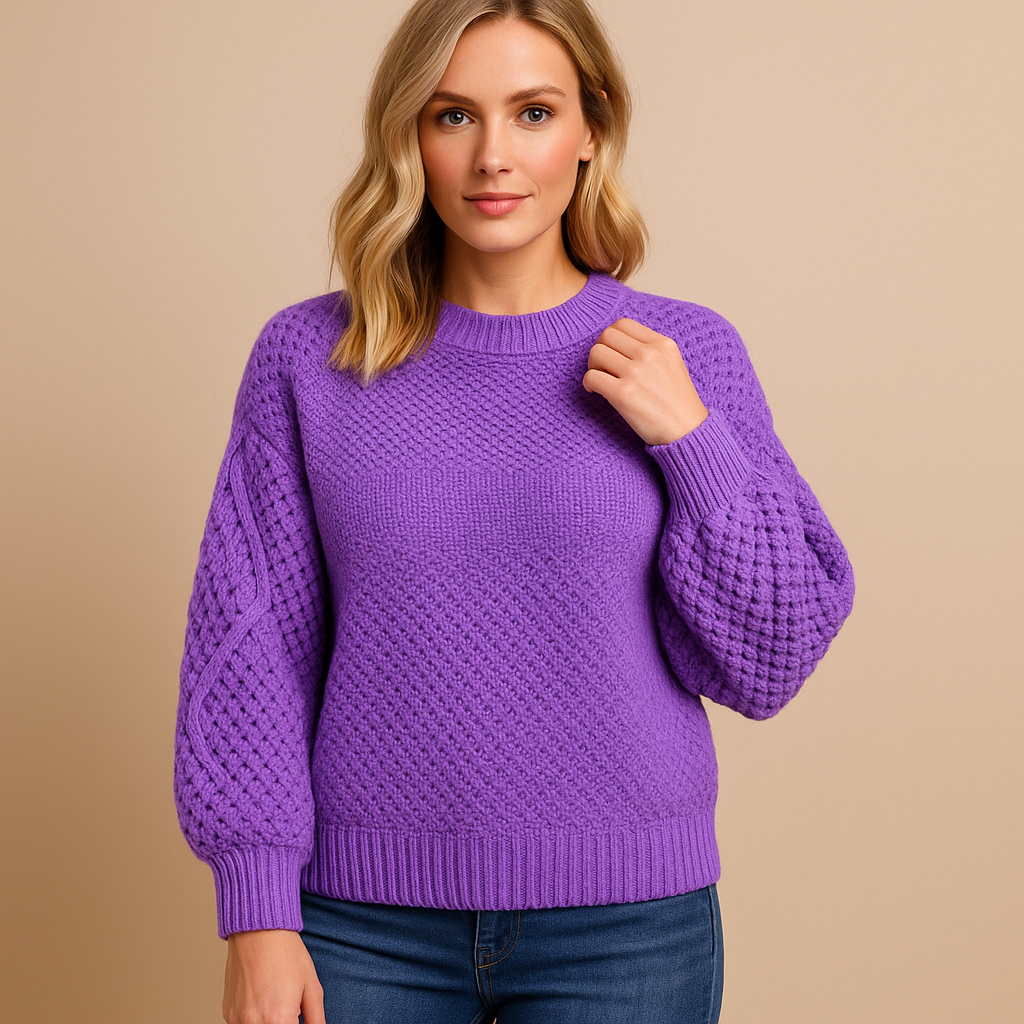 Women’s soft knit sweater in a classic winter style with a flattering fit—perfect for cozy days, elegant outfits, or casual cold-weather layering.