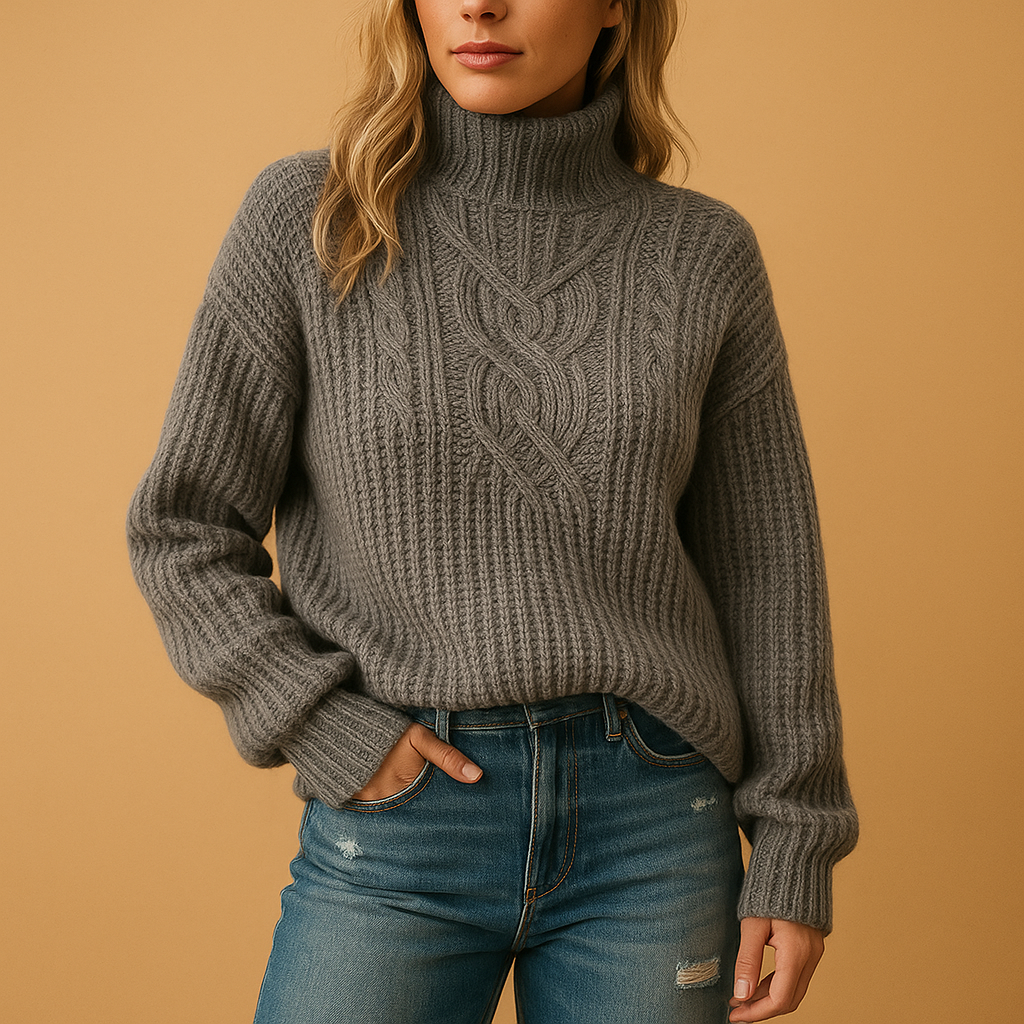 Soft knit pullover sweater for women with high neck and long sleeves, available in green, white, grey, and black—ideal for layering and everyday style.