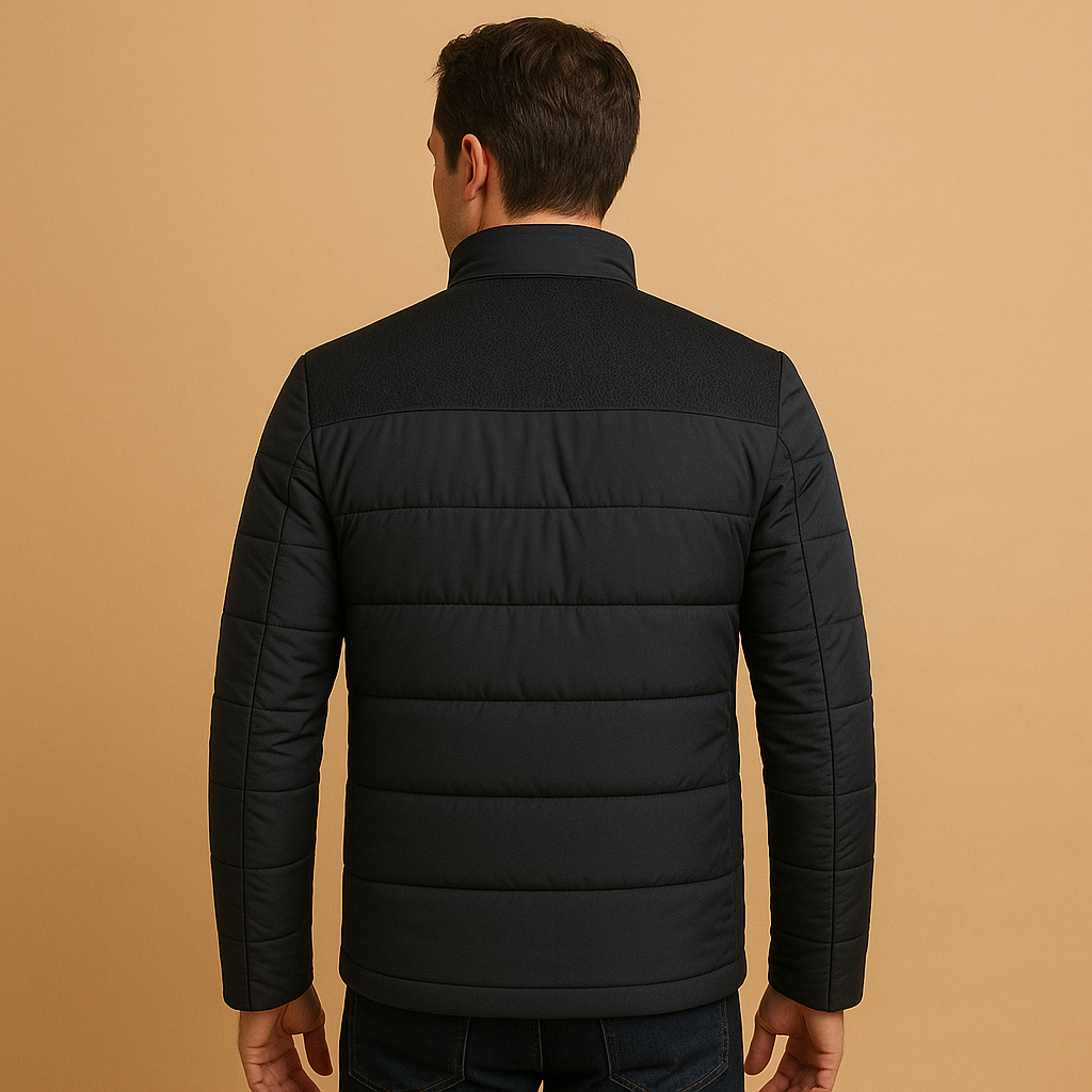 Men’s stylish fleece jacket with soft inner lining, stand-up collar, sturdy zipper, and zip pockets, available in black and blue for versatile wear.
