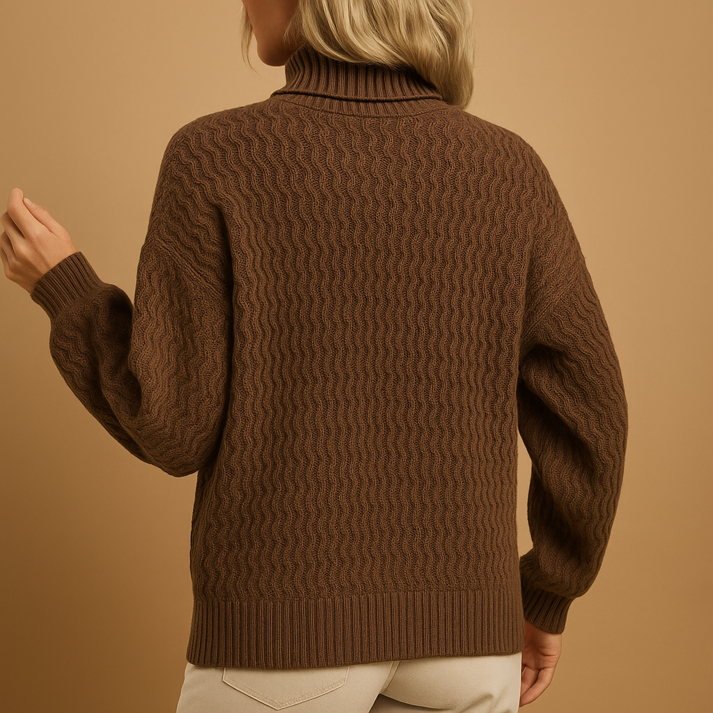 Turtleneck knit sweater for women in elegant apricot and coffee shades, perfect for workwear or casual outfits in cooler seasons.