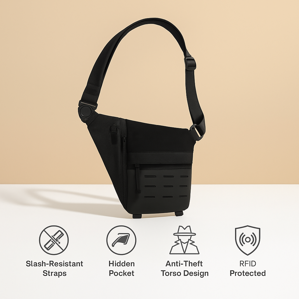 Griffin tactical crossbody sling bag for men with waterproof polyester fabric, breathable strap, lightweight compact design, and multiple secure compartments