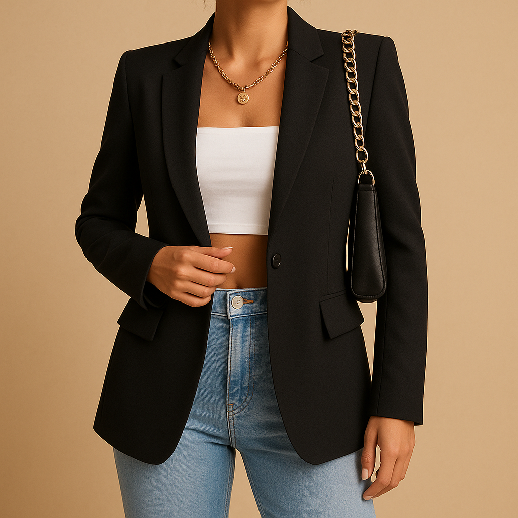 Women’s tailored blazer with modern details and timeless fit, ideal for office wear, formal events, or stylish everyday outfits.