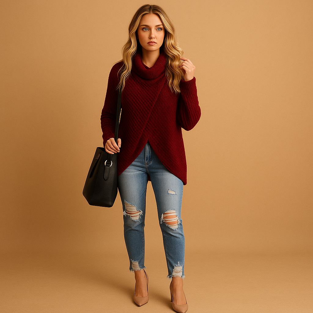Women’s tailored knit sweater with waist-accentuating fit and soft breathable fabric, perfect for everyday stylish comfort.