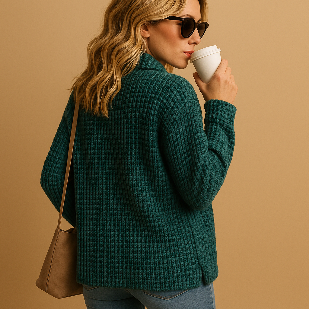 Women’s tailored knit sweater with waist-accentuating fit and soft breathable fabric, perfect for everyday stylish comfort.
