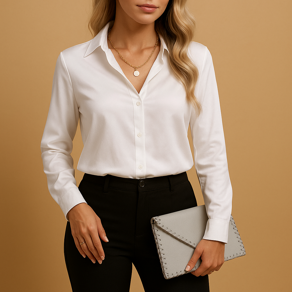 Timeless elegant blouse for women with classic collar and lightweight fabric, ideal for workdays or casual outings year-round.
