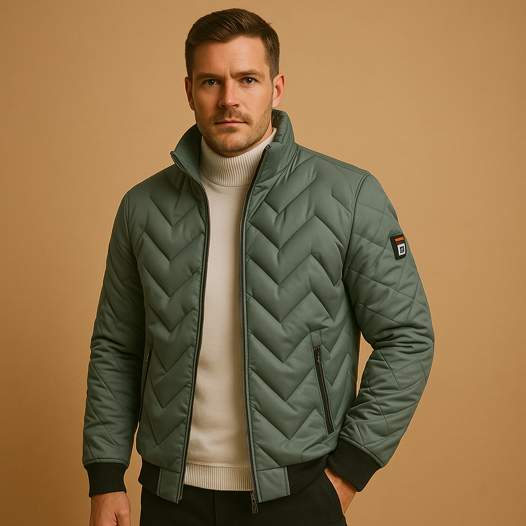 Men’s timeless puffer jacket with quilted design, padded warmth, comfortable fit, and practical pockets, available in black, gray, and dark blue.