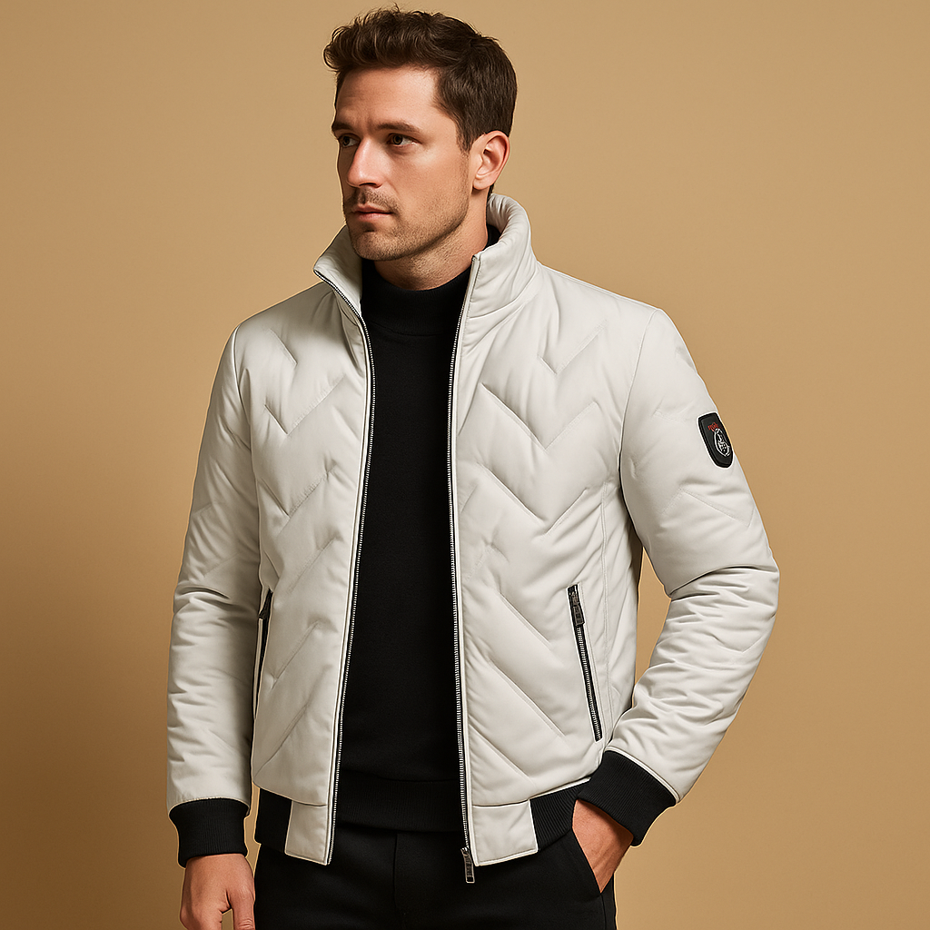 Men’s timeless puffer jacket with quilted design, padded warmth, comfortable fit, and practical pockets, available in black, gray, and dark blue.