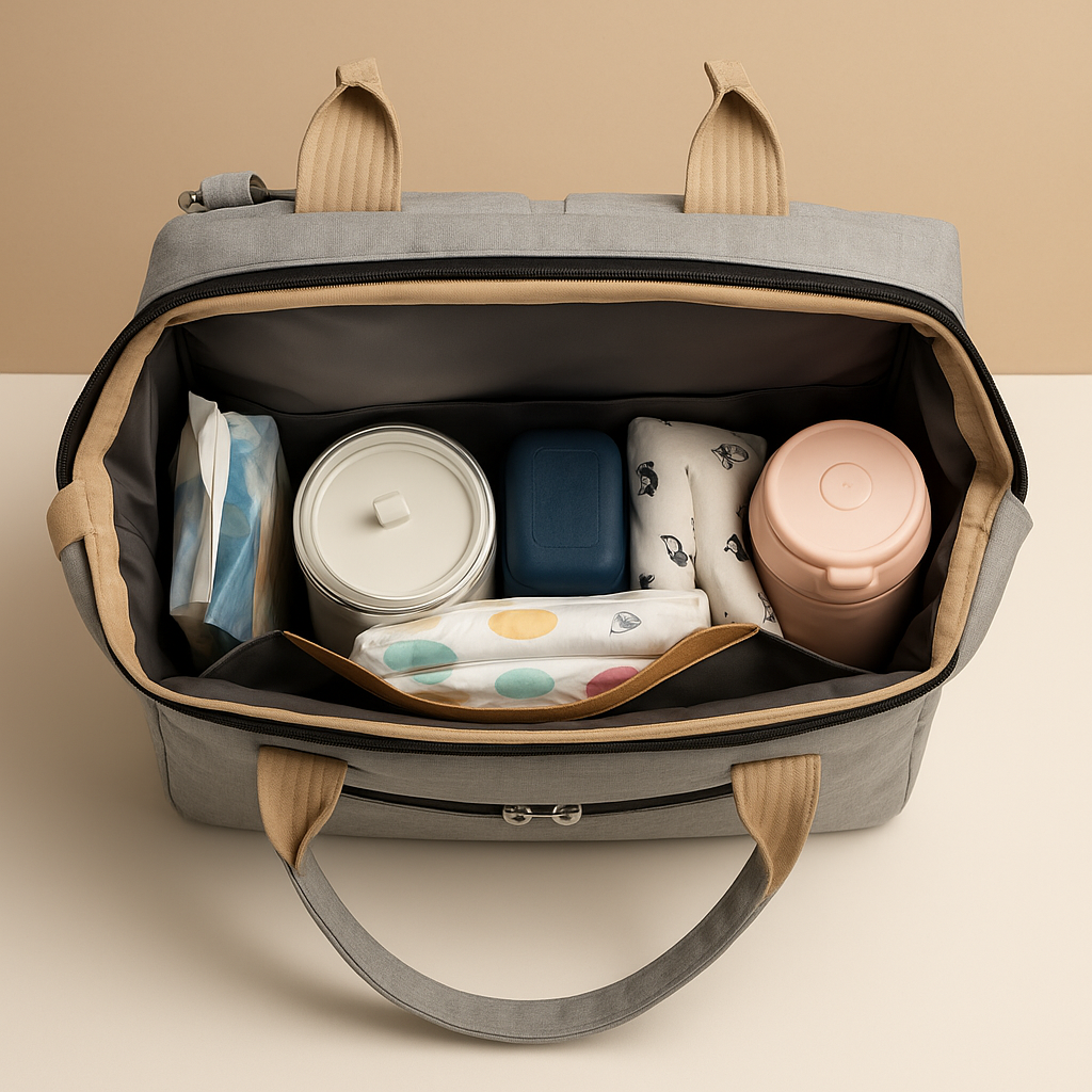 Travel diaper backpack for women featuring a portable crib, changing station, insulated baby bottle compartment, and dedicated storage pockets for easy organization.