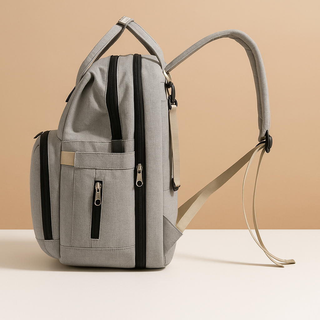 Travel diaper backpack for women featuring a portable crib, changing station, insulated baby bottle compartment, and dedicated storage pockets for easy organization.