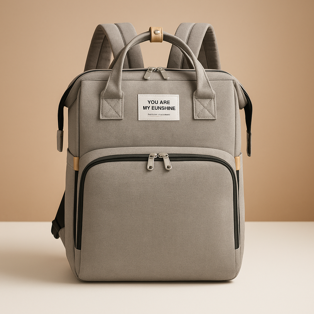 Travel diaper backpack for women featuring a portable crib, changing station, insulated baby bottle compartment, and dedicated storage pockets for easy organization.