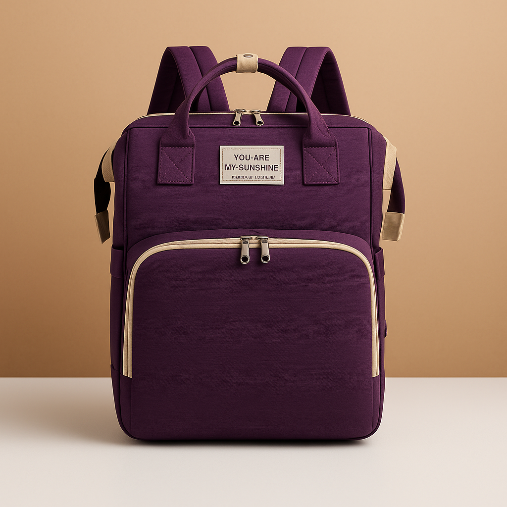 Travel diaper backpack for women featuring a portable crib, changing station, insulated baby bottle compartment, and dedicated storage pockets for easy organization.