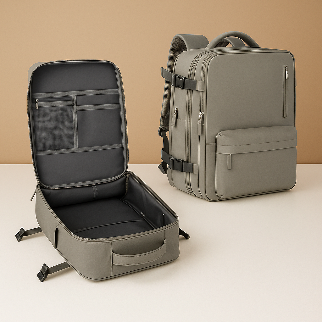 TSA-approved travel backpack for women with anti-theft pockets, wet compartment, and padded straps for comfortable and organised travel.