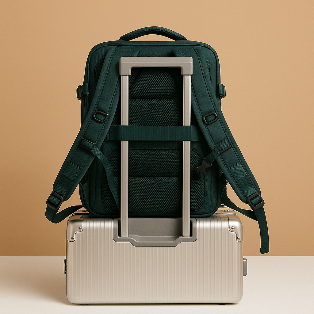 TSA-approved travel backpack for women with anti-theft pockets, wet compartment, and padded straps for comfortable and organised travel.