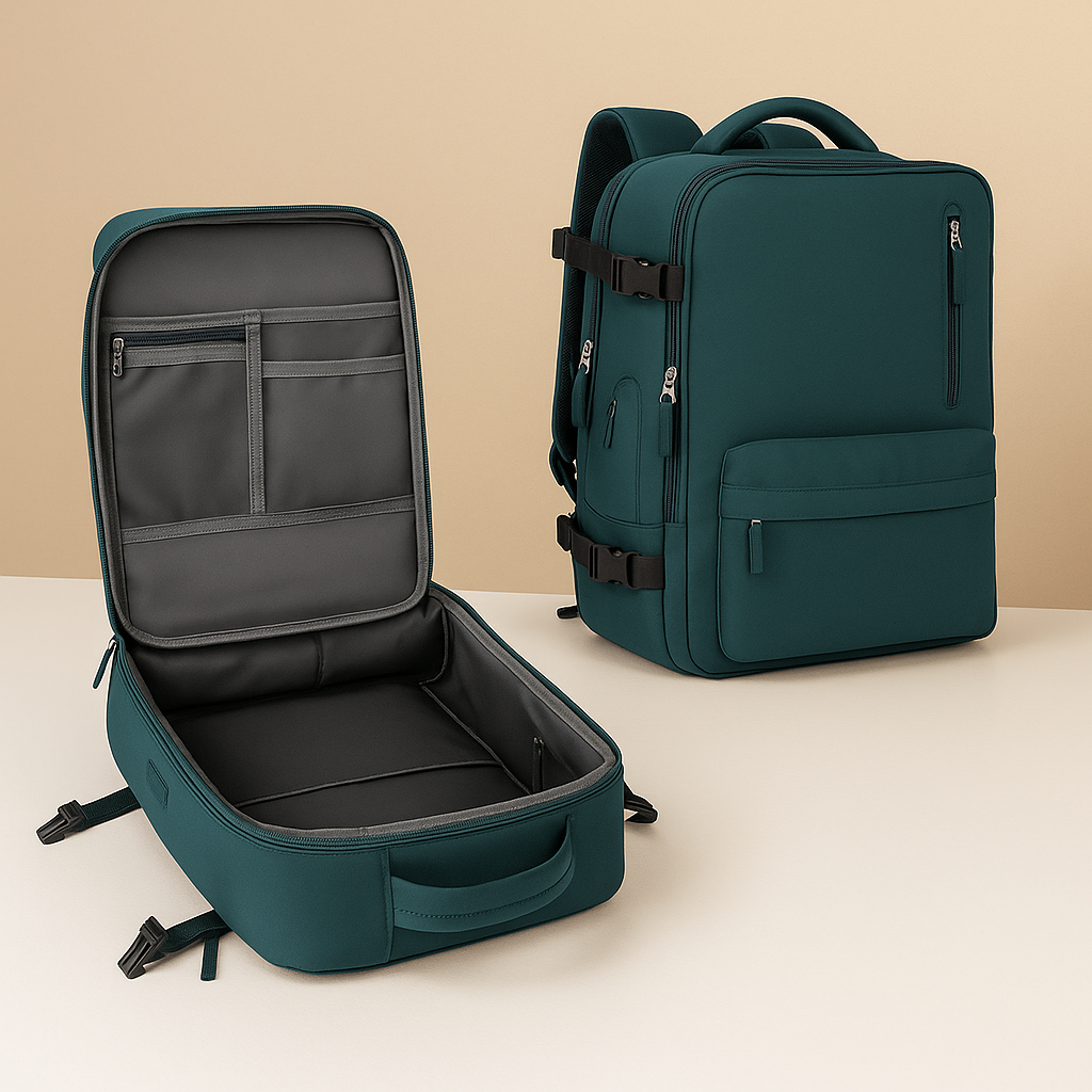 TSA-approved travel backpack for women with anti-theft pockets, wet compartment, and padded straps for comfortable and organised travel.