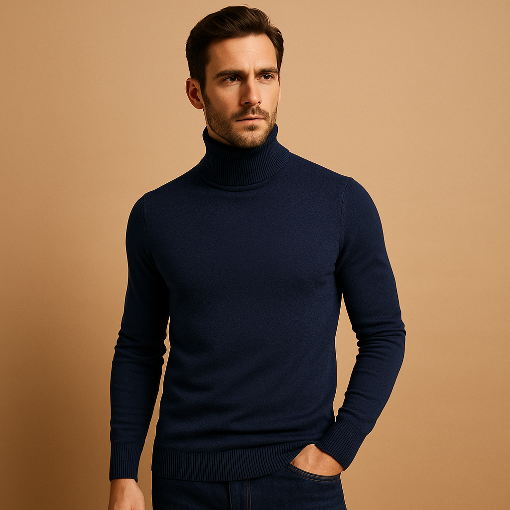 Turtleneck sweater for men with slim fit and classic design, perfect for autumn, winter, work, and formal occasions.