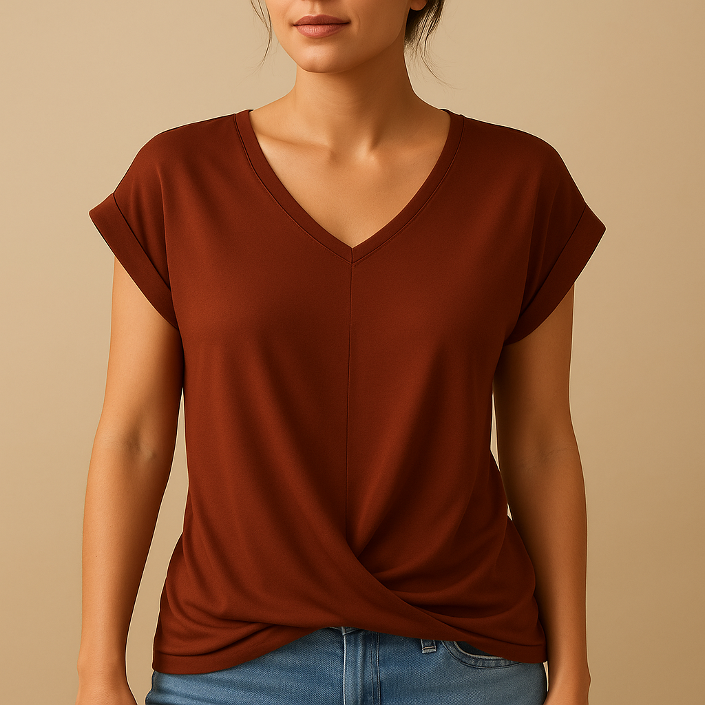 V-neck blouse for women with a flattering tailored fit, classic design, and breathable fabric, perfect for casual and professional wear.