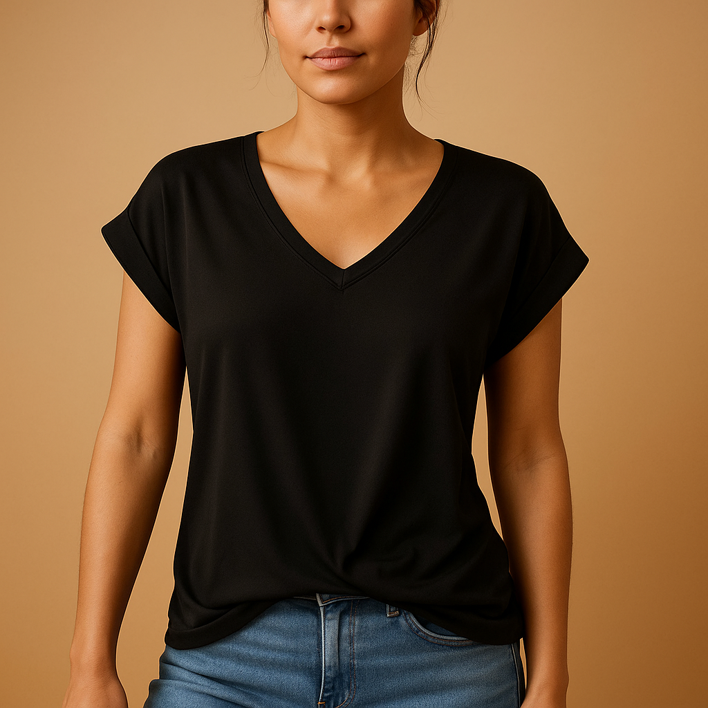 V-neck blouse for women with a flattering tailored fit, classic design, and breathable fabric, perfect for casual and professional wear.