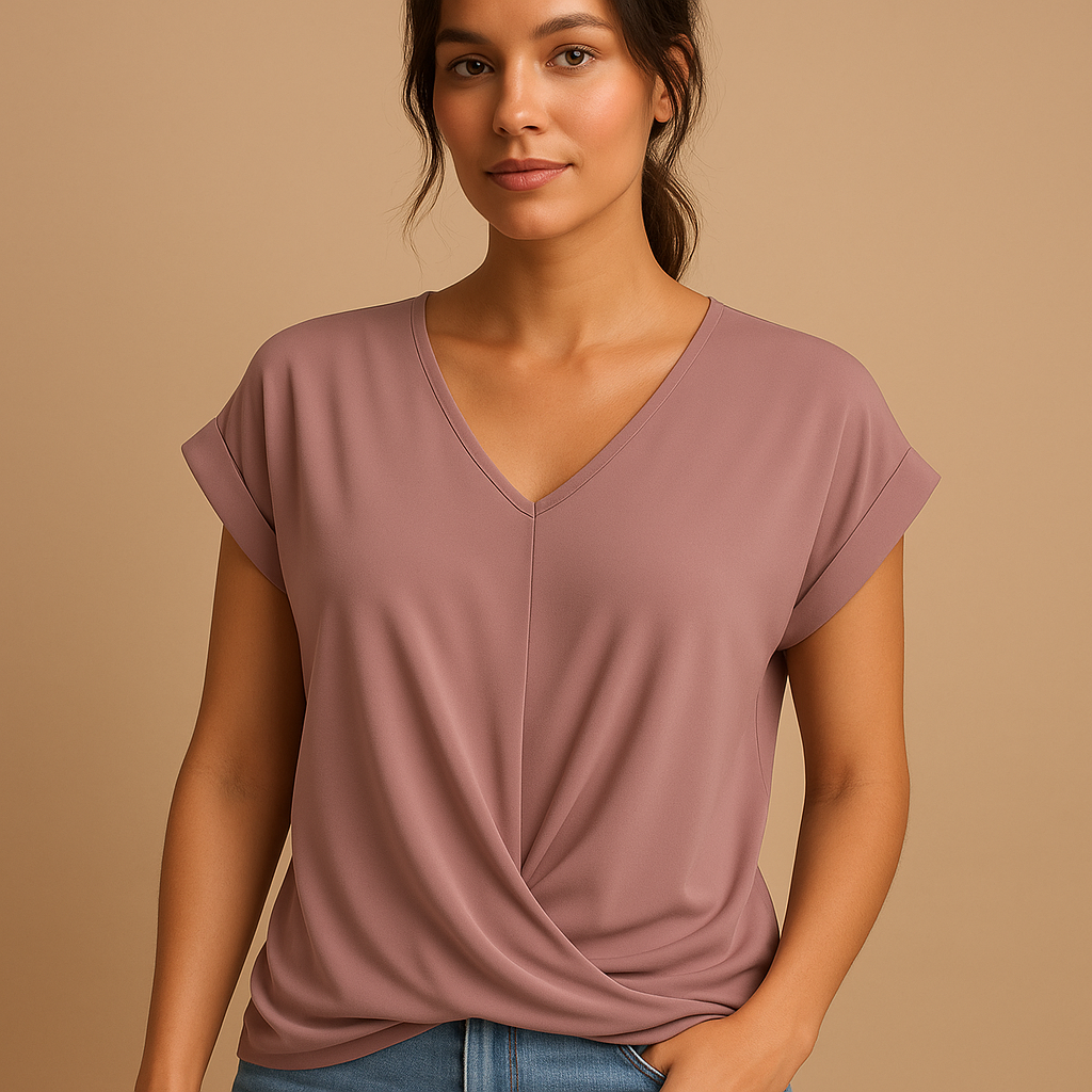 V-neck blouse for women with a flattering tailored fit, classic design, and breathable fabric, perfect for casual and professional wear.