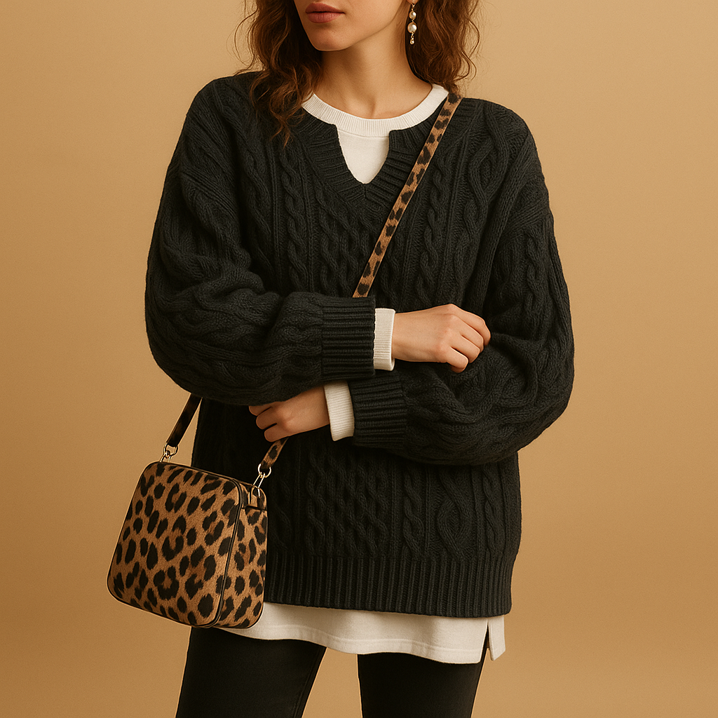 Women’s V-neck sweater made of premium cotton, relaxed fit and long sleeves, perfect for layering and all-season wear.