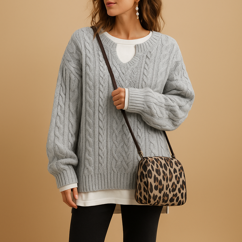 Women’s V-neck sweater made of premium cotton, relaxed fit and long sleeves, perfect for layering and all-season wear.